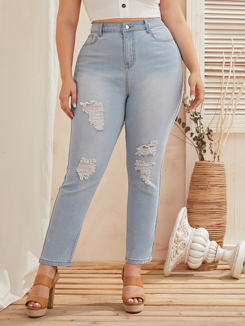 Plus Ripped Skinny Jeans - Neshaí Fashion & More