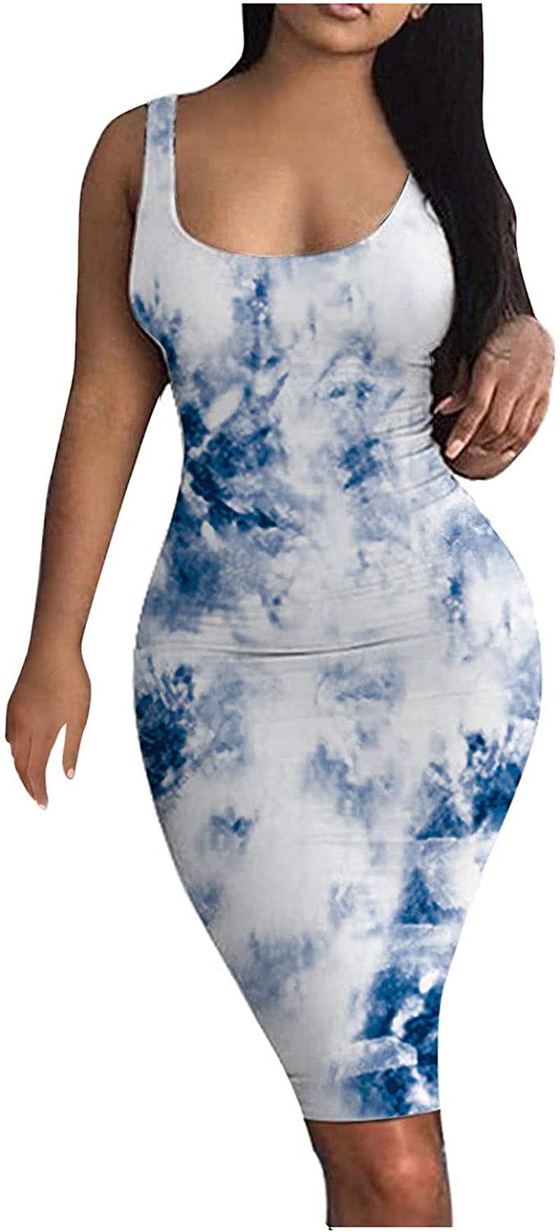 Women's Sexy Bodycon Tank Dress Solid Color/Tie-dye/Gradient/Leopard Print Sleeveless Basic Midi Party Club Dresses