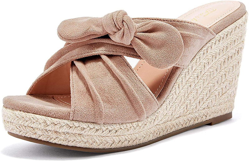 Womens Espadrilles Wedge Sandals Slides Platform Slip on Bow Knot Open Toe Summer Mules Shoes