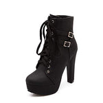Round Toe Lace up Ankle Buckle Chunky High Heel Platform Knight Boots