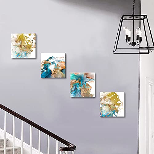 Turquoise Abstract Canvas Artwork 4 Pieces12x12inch