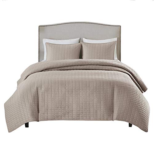 Comfort Spaces Kienna Quilt Set - Luxury Double Sided Stitching Design, All Season, Lightweight, Coverlet Bedspread Bedding, Matching Shams, Taupe Full/Queen(90"x90") 3 Piece
