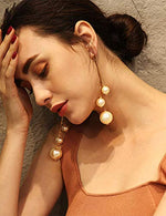 YERTTER Women Vintage Big Large Gold Pearl Statement Dangle Earrings Long Big Pearls Drop Earrings for Women Girls