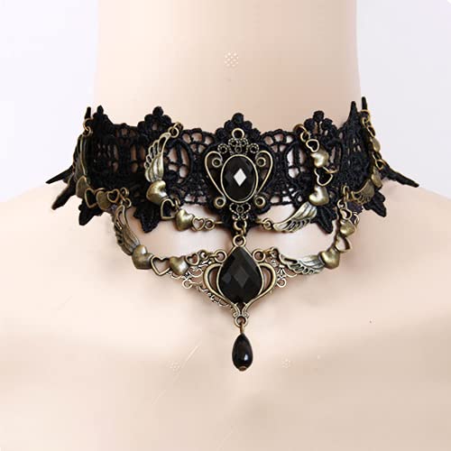 Faccubee 5 Pieces/Set Halloween Sexy Jewelry Women Lady Girl Elegant Goth Gothic Steampunk Lace Choker Necklace Black Neck Chain Collar Statement with pendant Victorian Wedding Party + Earrings