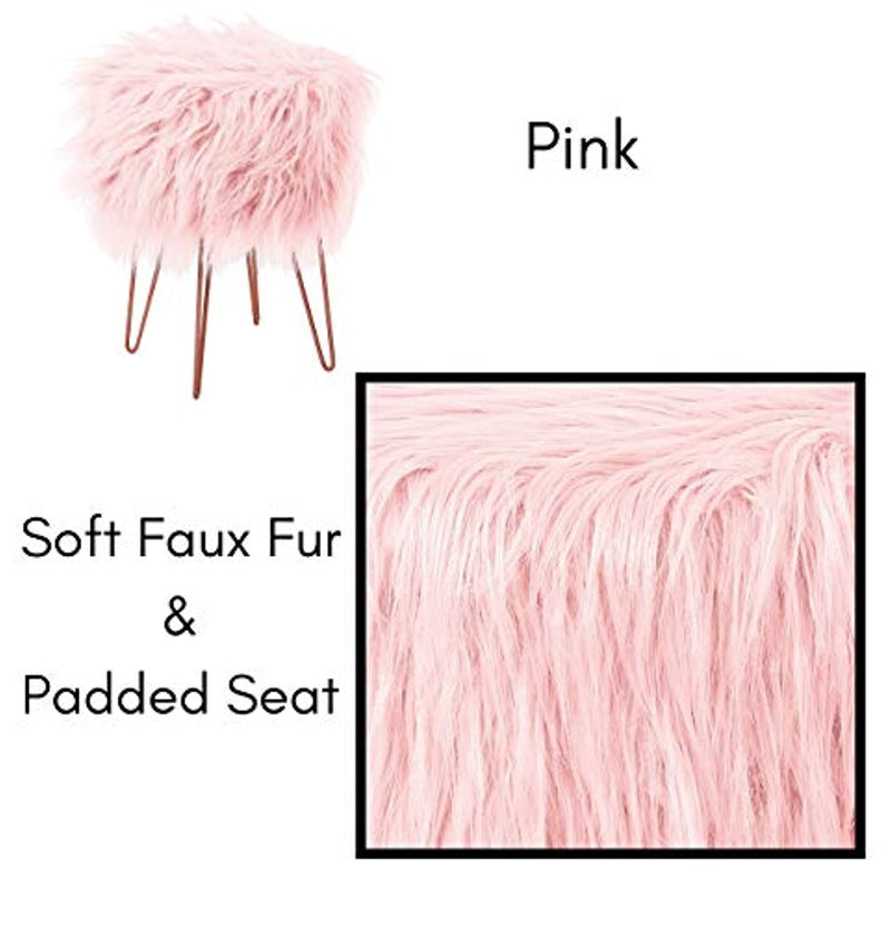 Pink Faux Fur Foot Stool Ottoman – - Neshaí Fashion & More