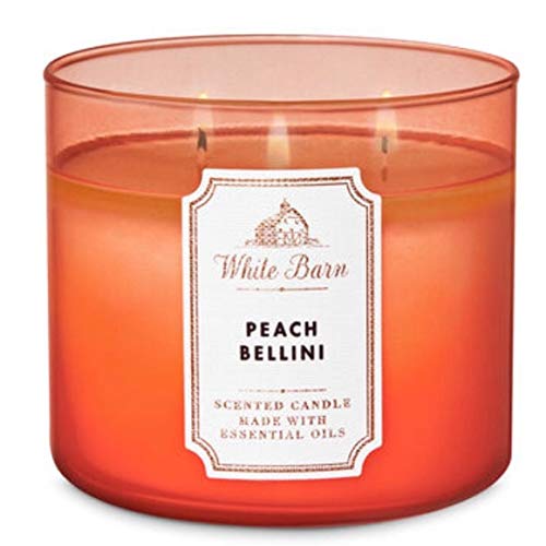 Bath and Body Works White Barn 3 Wick Scented Candle Peach Bellini with Essential Oils 14.5 Ounce - Neshaí Fashion & More
