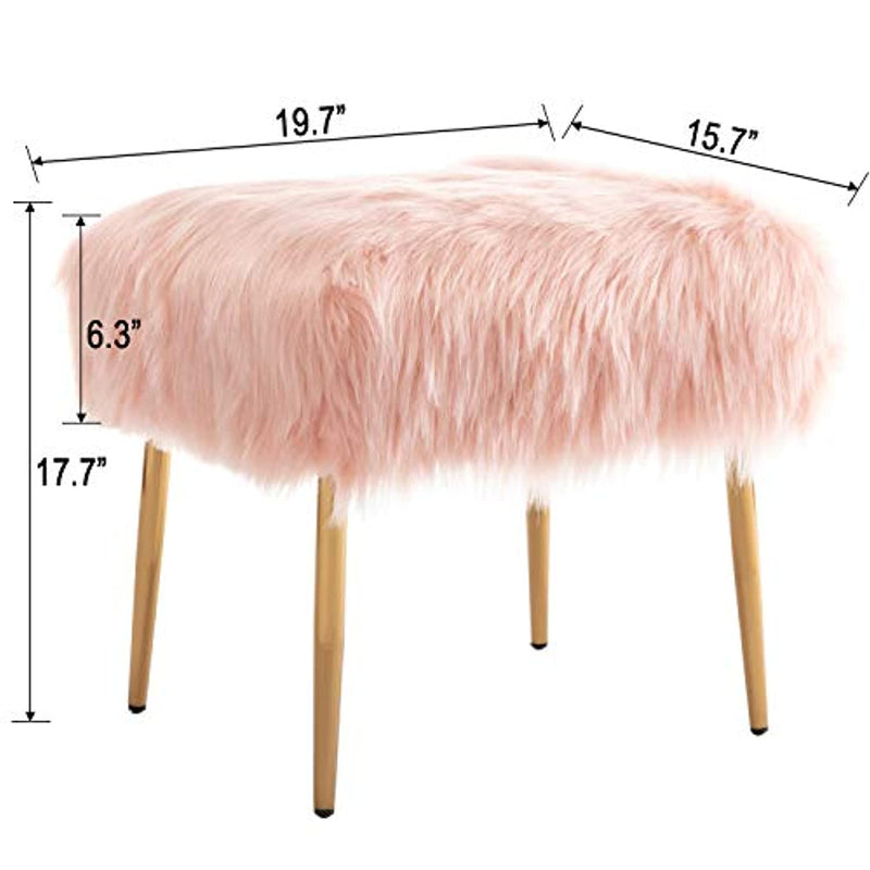 H&Y Fur Small Pink Ottoman Modern Square Vanity Desk Stool - Neshaí Fashion & More