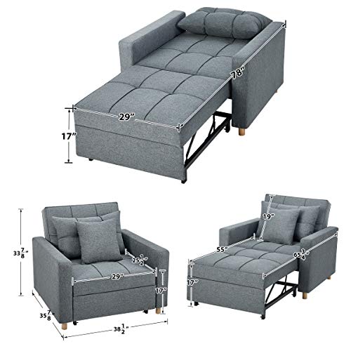 Esright Convertible Chair Bed 3-in-1, Sleeper Chair Bed, Multi-Functional Adjustable Recliner, Sofa, Bed, Single Bed Chair with Modern Linen Fabric, Dark Gray - Neshaí Fashion & More