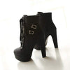 Round Toe Lace up Ankle Buckle Chunky High Heel Platform Knight Boots