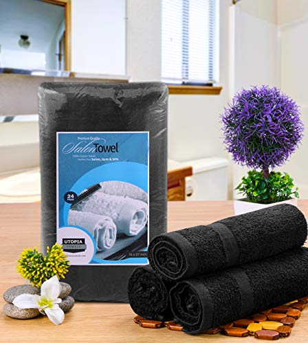 Utopia Towels Cotton Salon Towels - Gym Towel - Hand Towel - (24-Pack, Black) - 16 inches x 27 inches - Not Bleach Proof - Ringspun-Cotton, Maximum Softness and Absorbency, Easy Care - Neshaí Fashion & More