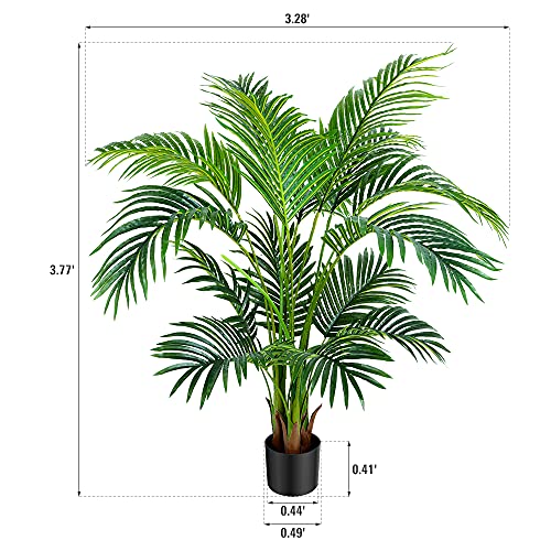 Worth Garden 4ft Artificial Areca Palm Plant, Fake Cane Palm Silk Tree Indoor Outdoor, Dypsis Lutescens, 47in Realistic Faux Silk Plants for Office Decoration, Pot & 20g Dried Green Moss Included