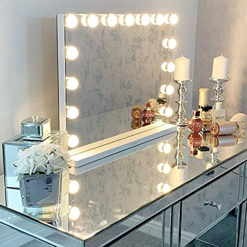 Hansong Large Vanity Makeup Mirror with Lights,Hollywood Lighted Mirror with 15 pcs Dimmable Led Bulbs for Dressing Room & Tabletop Mirror - Neshaí Fashion & More