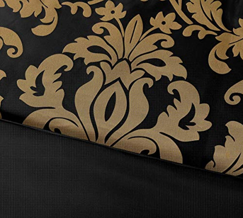 7-Piece Jacquard Floral Comforter Set/Bed-in-a-Bag Set, King, Black Gold - Neshaí Fashion & More