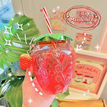 Kawaii Strawberry Shaped Straw Juice Cup, 500ML