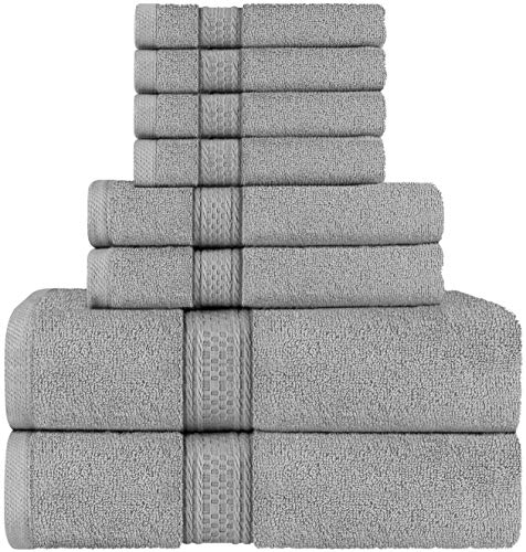 Utopia Towels Cool Grey, Towel Set, 2 Bath Towels, 2 Hand Towels, and 4 Washcloths, 600 GSM Ring Spun Cotton Highly Absorbent Towels for Bathroom, Shower Towel, (Pack of 8)