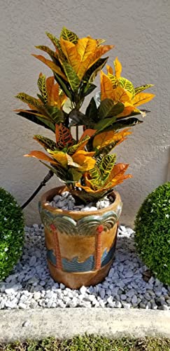 One 3 Foot Indoor Outdoor Artificial Croton Palm Tree Bush UV Rated Potted Plant