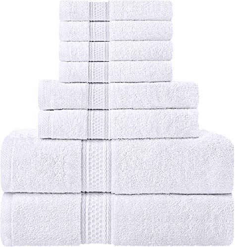 Utopia Towels White Towel Set, 2 Bath Towels, 2 Hand Towels, and 4 Washcloths, 600 GSM Ring Spun Cotton Highly Absorbent Towels for Bathroom, Shower Towel, (Pack of 8)