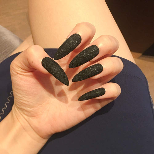 Artquee 24pcs Black Glitter Stiletto Super Long Fake Nails Press on Nail False Tips Manicure for Women and Girls - Neshaí Fashion & More