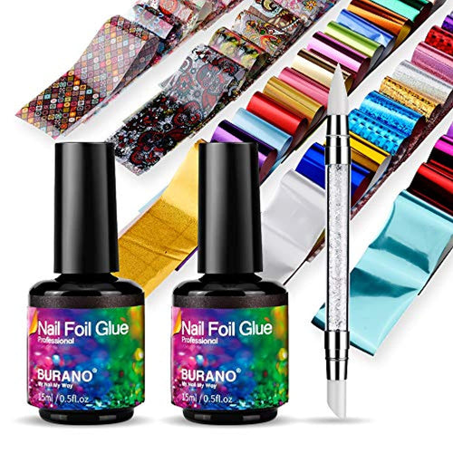 Nail Art Foil Glue Gel Set, 15ML 2 Bottles with 60PCS Starry Sky Star Foil Stickers - Neshaí Fashion & More