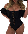 Tempt Me Women's Sexy One Piece Ruffled Black Off Shoulder Lace Up Swimsuits M - Neshaí Fashion & More
