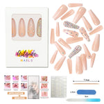 Artquee 24pcs French Nude White Ballerina Diamond Long Glossy Coffin Flash Fake Nails Press on Nail False Tips Manicure for Women and Girls - Neshaí Fashion & More