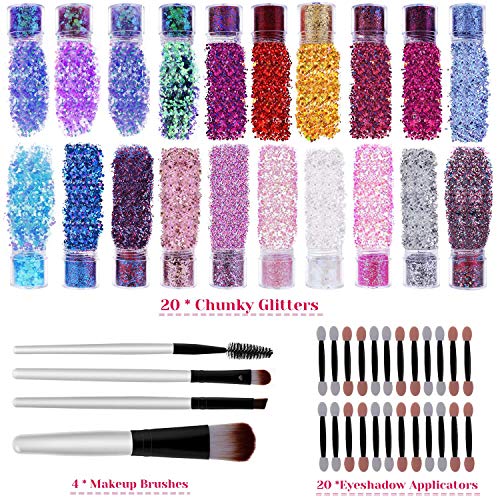 200g Chunky Cosmetic Holographic Glitter, Cridoz Chunky Glitter 20 Colors Face Nail Body Glitter Resin Chunky Craft Glitter Set for Tumblers Nail Resin Jewelry Making - Neshaí Fashion & More
