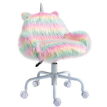 HOMCOM Fluffy Unicorn Office Chair with Mid-Back and Armrest Support, 5 Star Swivel Wheel White Base, Rainbow - Neshaí Fashion & More