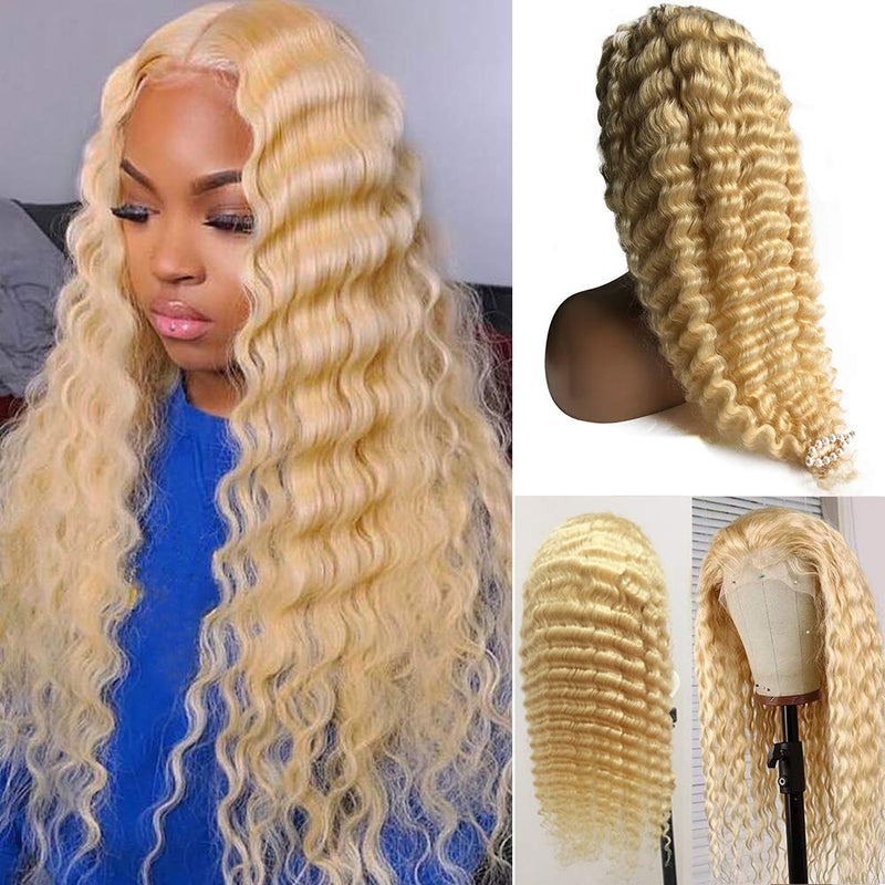 Human Hair Lace Front Wigs for Women Remy Brazilin Virgin Hair Pre-Plucked Natural Hairline with Baby Hair 13x4 Free Parting Long Blonde Deep Wave Soft and Bouncy Straight Lace Wig 24” 150% Density - Neshaí Fashion & More