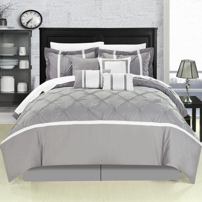 Vermont Grey Queen 8 Piece Comforter Bed in A Bag Set - Neshaí Fashion & More