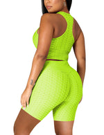 Women's 2 Piece Workout Outfits Tracksuit GYM Sexy Crop Tank Top Biker Shorts Set, X-Large, Fluo Green - Neshaí Fashion & More