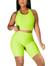 Women's 2 Piece Workout Outfits Tracksuit GYM Sexy Crop Tank Top Biker Shorts Set, X-Large, Fluo Green - Neshaí Fashion & More
