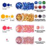 Warmfits Holographic Chunky Glitter 12 Colors Total 120g Face Body Eye Hair Nail Festival Chunky Holographic Glitter Different Size, Stars and Hexagons Shaped (Set A) - Neshaí Fashion & More