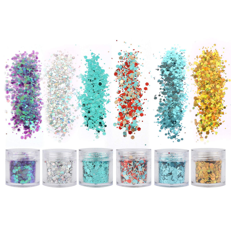 18 Boxes Holographic Cosmetic Festival Chunky Glitters Sequins, Nail Sequins Iridescent Flakes, Cosmetic Paillette Ultra-Thin Tips, for Body Face Hair Make Up Nail Art Mixed Color Glitter - Neshaí Fashion & More