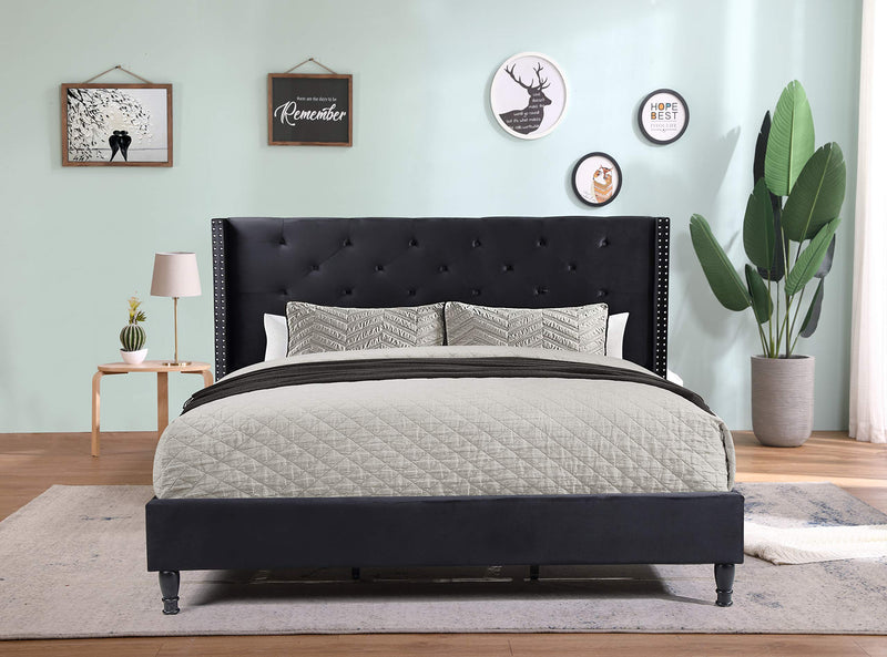 Home Life Black Premiere Classics Velour 51" Tall Headboard Platform W/Slats Queen-Complete Bed 5 Year Warranty 07 - Neshaí Fashion & More