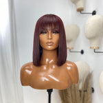 Short Human Hair Wig with Fringe for Women Straight Remy Hair Bob