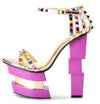Pink Palms women summer shoes strange style high heels shoes wedge sandals colored rivets peep toe strap sandals