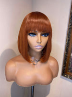 Short Human Hair Wig with Fringe for Women Straight Remy Hair Bob