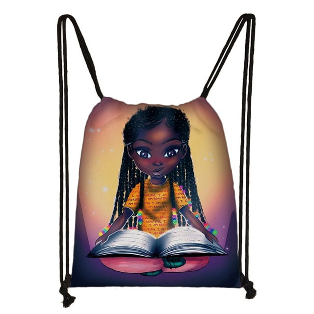Afro girls  drawstring backpack - Neshaí Fashion & More