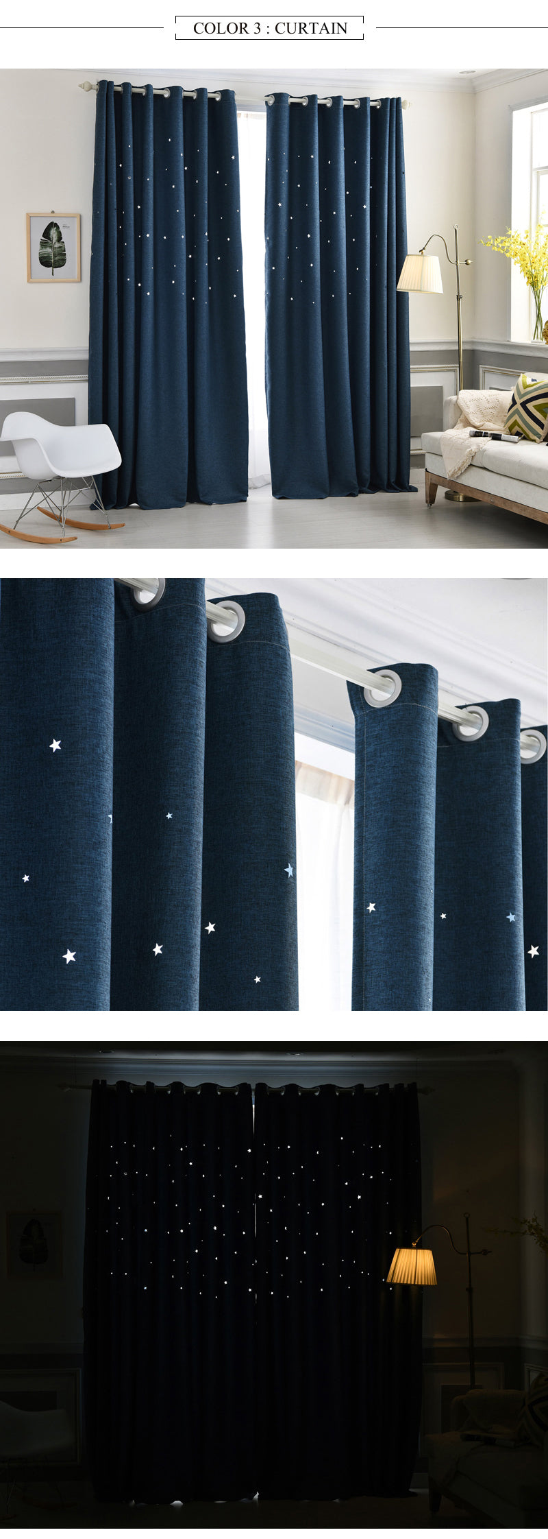 green Modern Hollow Star Faux Linen Blackout Curtains for Living Room Bedroom - Neshaí Fashion & More