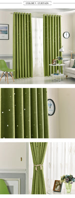 green Modern Hollow Star Faux Linen Blackout Curtains for Living Room Bedroom - Neshaí Fashion & More