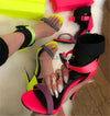 Color Heel Gladiator Sandals Ankle Wrap Buckles Neon Yellow High Heels Sandals - Neshaí Fashion & More
