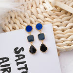 Blue Opal Marble Stone Round Big Stud Earrings - Neshaí Fashion & More