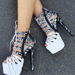 Snakeskin Stiletto  Sandals Peep Toe White Apricot  Plus Size 5-15 - Neshaí Fashion & More