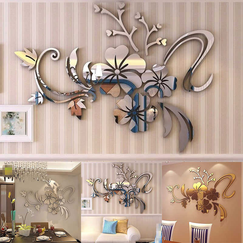 Removable 3D Mirror Flower Art Wall Sticker Acrylic Mural Decal Home Room Decor Chinese Style Plum blossom Decorative Mirrors - Neshaí Fashion & More