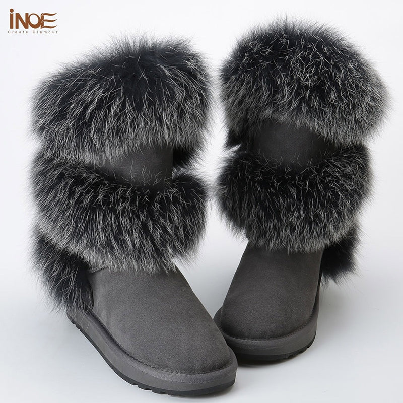 Sheepskin Suede Leather Wool Fur Lined Winter Shoes Black Grey - Neshaí Fashion & More