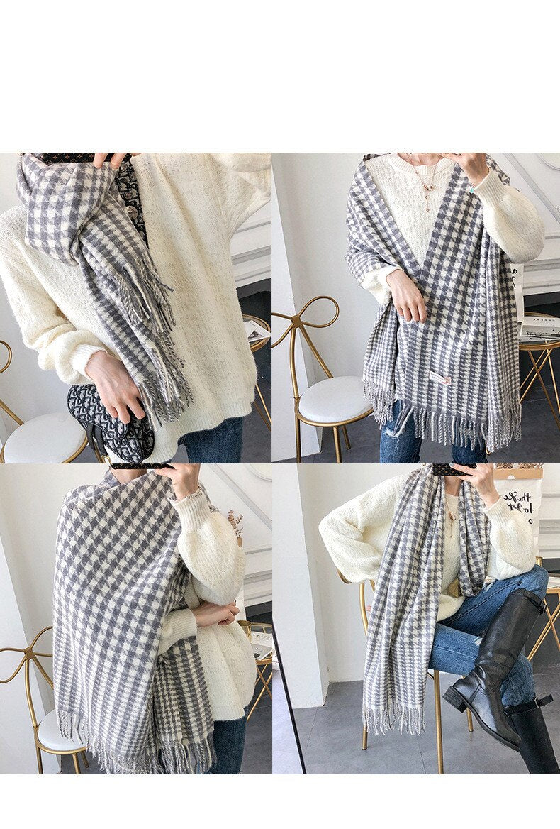 Wool lattice print shawl- scarf - Neshaí Fashion & More