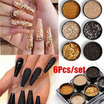 6 Pcs/set Shiny Silver Glitter Sequin Black Glitter Powder Nail Powder Dust Fairy - Neshaí Fashion & More