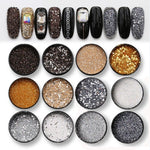 6 Pcs/set Shiny Silver Glitter Sequin Black Glitter Powder Nail Powder Dust Fairy - Neshaí Fashion & More