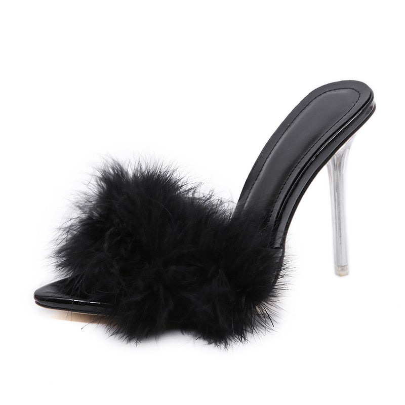 feather peep toe slippers - Neshaí Fashion & More