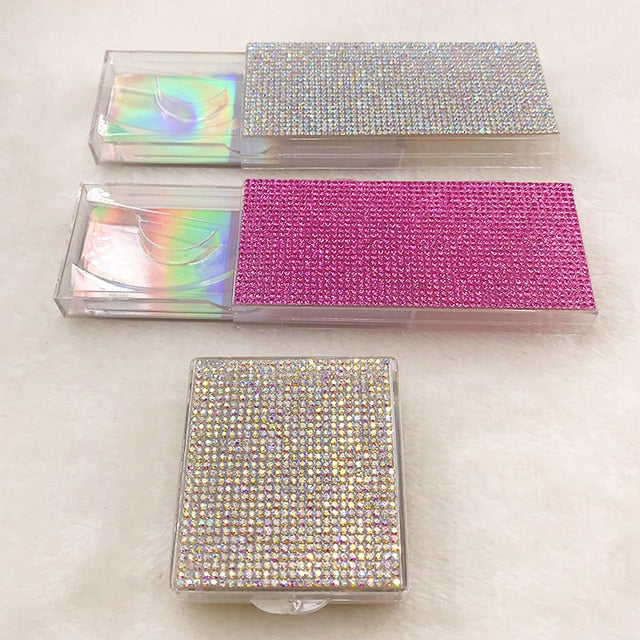 Clear Rhinestones Empty Lash Case Pink Silver Bling Eyelash Box without Eyelashes - Neshaí Fashion & More